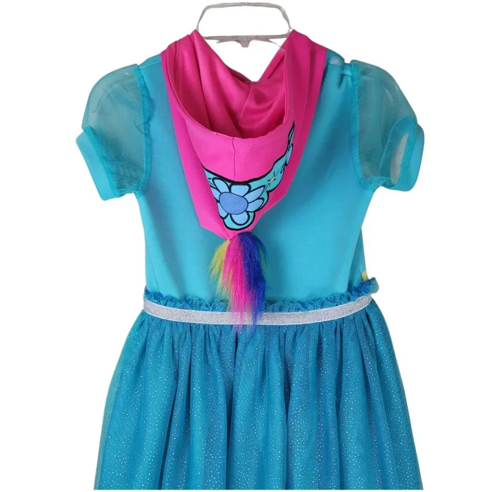 Dreamworks Trolls World Tour Girls Costume Dress Hooded Tulle Ruffle Sz Small